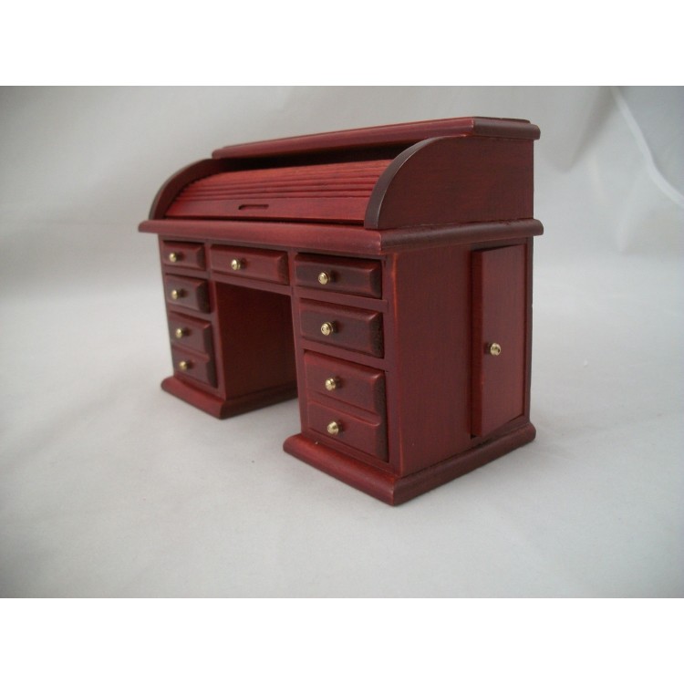 Desk Roll Top Miniature Dollhouse Wooden Furniture T3434 1 12